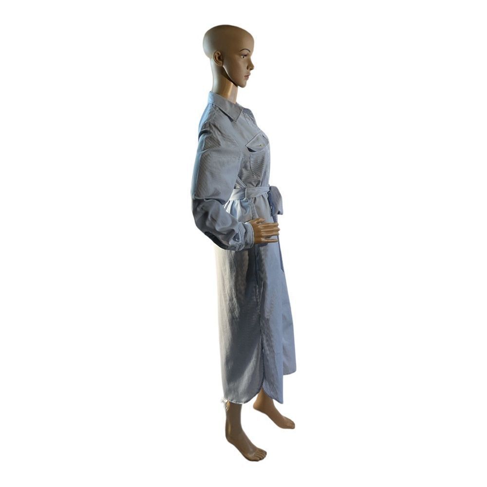 Lauren Ralph Lauren Women's Size 2 Belted Blue White Stripe Midi Dress. - Picture 3 of 15